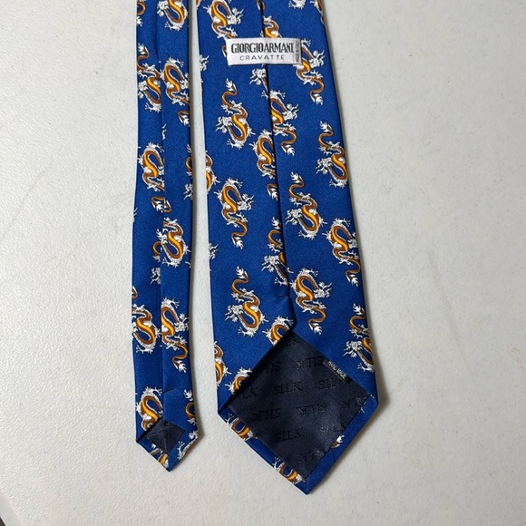 Giorgio Armani Cravatte Blue Dragon Print Silk Necktie Business Formal - Picture 3 of 4